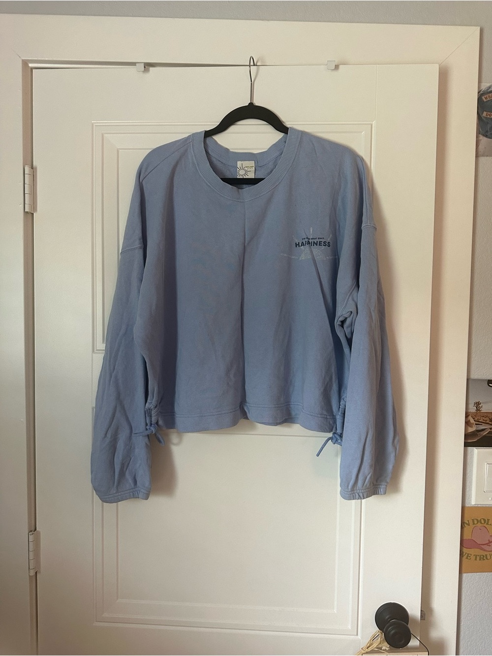 aerie Light Blue Cropped Tie-Hem Sweatshirt